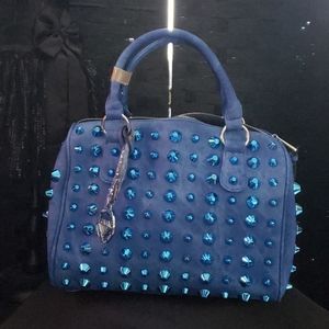 Blue studded handbag